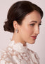 Swarovski crystal cluster stud earring left right design on model in lace dress side view
