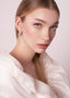Swarovski pearl and crystal tear drop stud earring on model side view