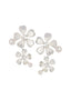 Double flower and pearl silver stud earring on white background