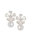 Flower and pearl silver stud earring on white background
