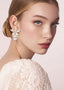 enameled flower and crystal stud earring in gold in model side view