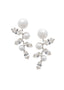 Silver Swarovski crystal and pearl left right earring on model front view