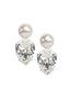 Silver Swarovski pearl and crystal tear drop stud earring on white background