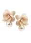 Blush Silk flower and oversized pearl earring on white background