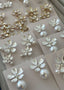 gold and silver hand painted flower and pearl earring collection