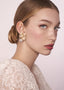 Blush Silk flower and oversized pearl stud earring on model in lace dress