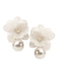 Ivory Silk flower and oversized pearl earring on white background