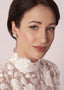 Three pearl cluster stud earring on model in lace dress