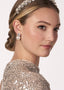 Silver Pearl and crystal stud earring on model in sequin dress