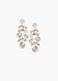 A pair of gold vintage inspired floral Swarovski crystal drop earrings set against a white background