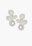 Pair of silver pearl floral earrings with pearls on a white background