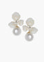 Pair of gold pearl floral earrings on a white background