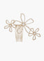 A Gold Floral Pearl bridal hair comb set against a white background 