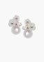 Pair of pearl earrings with floral designs on a white background