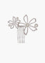 Silver Bridal hair comb with floral designs and pearls on a white background